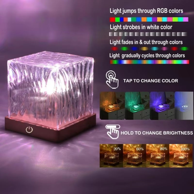 Dynamic Rotating Water Ripple Projector Night Light 3/16 Colors Flame Crystal Lamp for Living Room Study Bedroom Rotating Light